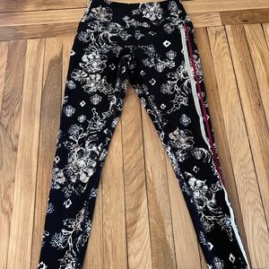 Girls Black Floral Side-Strip Active Leggings